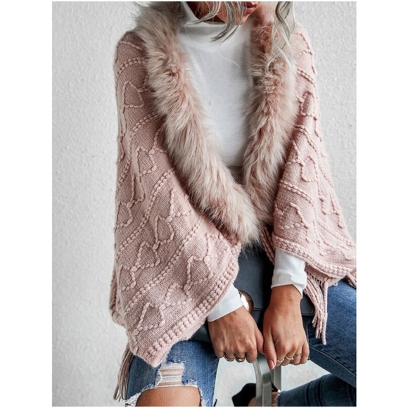 BellanBlue Sweaters - Classic Dusty Pink Vegan Fur Tassel Hem Open Front Cardigan Luxe